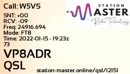 QSL Card for VP8ADR QSO with W5VS