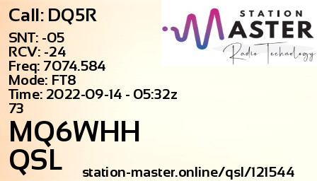 QSL Card for MQ6WHH QSO with DQ5R