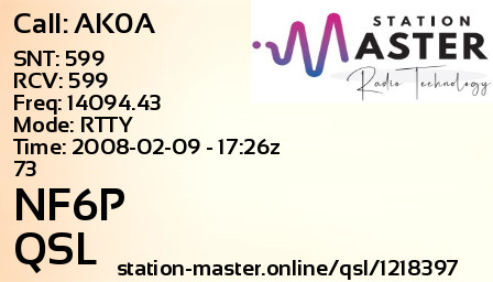 QSL Card for NF6P QSO with AK0A