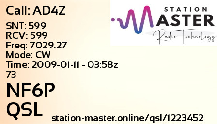 QSL Card for NF6P QSO with AD4Z
