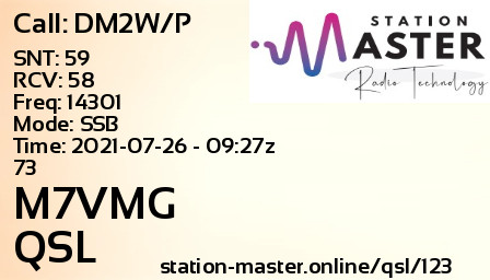 QSL Card for M7VMG QSO with DM2W/P