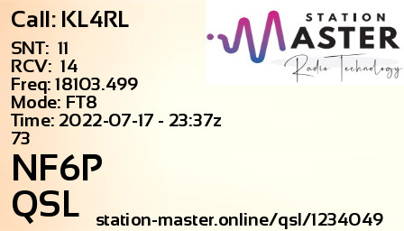 QSL Card for NF6P QSO with KL4RL