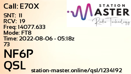 QSL Card for NF6P QSO with E70X