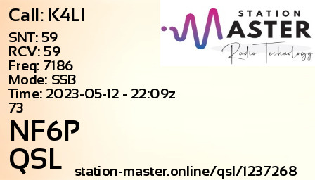QSL Card for NF6P QSO with K4LI