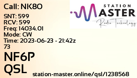 QSL Card for NF6P QSO with NK8O