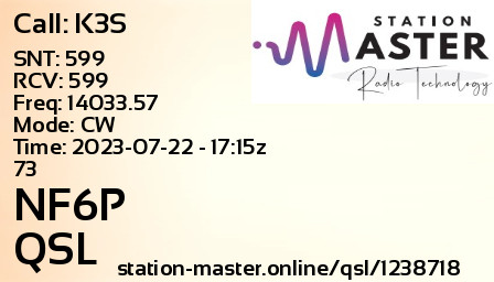 QSL Card for NF6P QSO with K3S