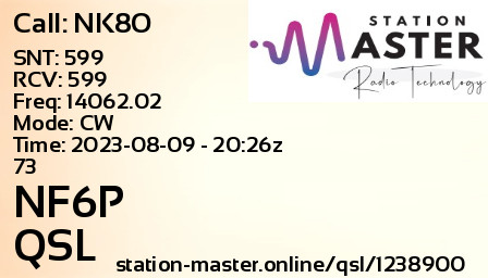 QSL Card for NF6P QSO with NK8O
