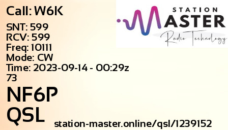 QSL Card for NF6P QSO with W6K
