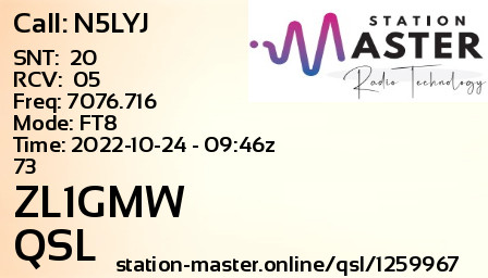 QSL Card for ZL1GMW QSO with N5LYJ