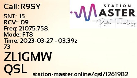 QSL Card for ZL1GMW QSO with R9SY