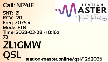 QSL Card for ZL1GMW QSO with NP4JF