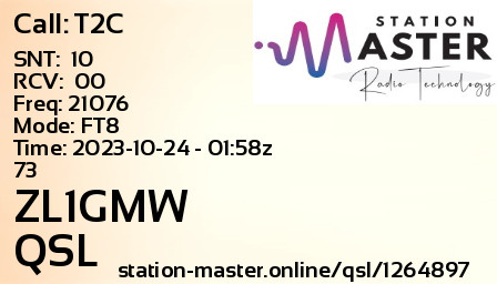 QSL Card for ZL1GMW QSO with T2C