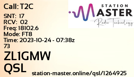 QSL Card for ZL1GMW QSO with T2C