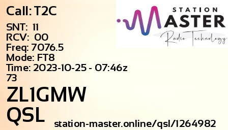 QSL Card for ZL1GMW QSO with T2C
