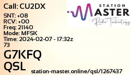 QSL Card for G7KFQ QSO with CU2DX