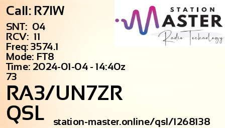 QSL Card for RA3/UN7ZR QSO with R7IW