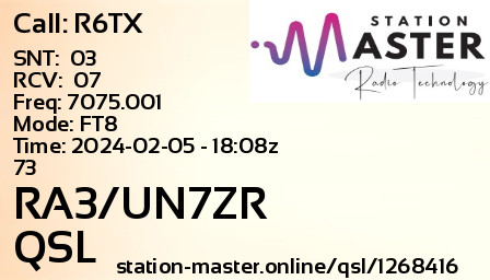 QSL Card for RA3/UN7ZR QSO with R6TX