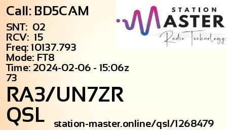 QSL Card for RA3/UN7ZR QSO with BD5CAM