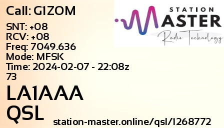 QSL Card for LA1AAA QSO with G1ZOM
