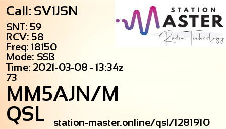 QSL Card for MM5AJN/M QSO with SV1JSN
