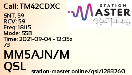 QSL Card for MM5AJN/M QSO with TM42CDXC