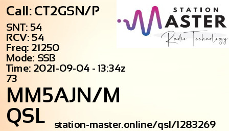 QSL Card for MM5AJN/M QSO with CT2GSN/P