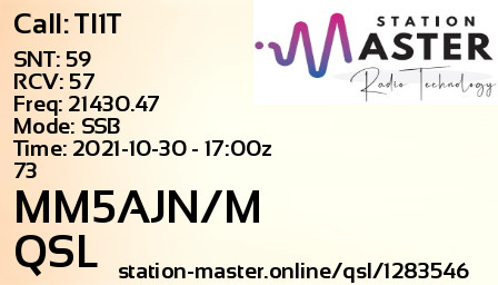 QSL Card for MM5AJN/M QSO with TI1T