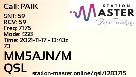 QSL Card for MM5AJN/M QSO with PA1K