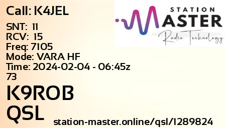 QSL Card for K9ROB QSO with K4JEL