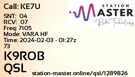 QSL Card for K9ROB QSO with KE7U