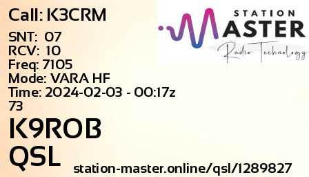 QSL Card for K9ROB QSO with K3CRM