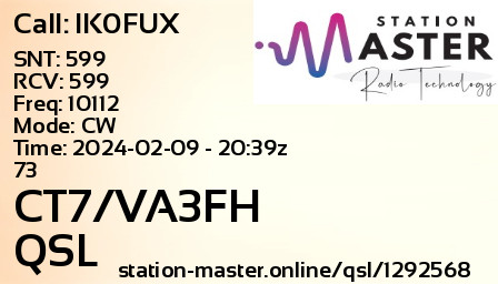 QSL Card for CT7/VA3FH QSO with IK0FUX