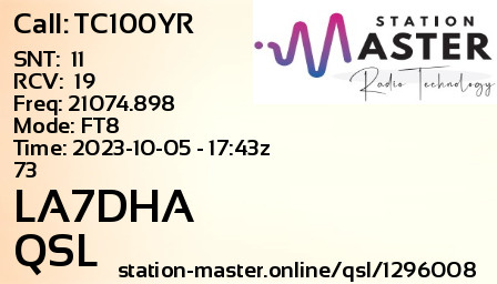 QSL Card for LA7DHA QSO with TC100YR