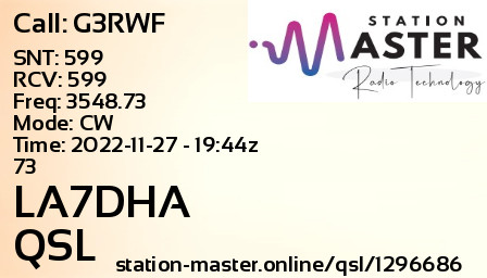 QSL Card for LA7DHA QSO with G3RWF