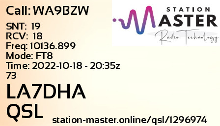 QSL Card for LA7DHA QSO with WA9BZW