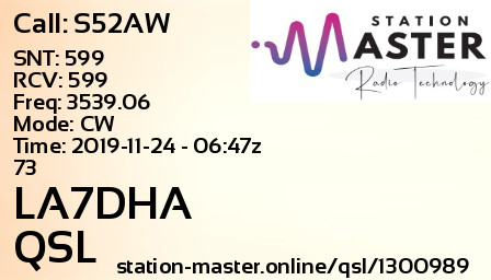 QSL Card for LA7DHA QSO with S52AW