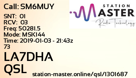 QSL Card for LA7DHA QSO with SM6MUY