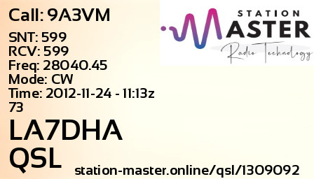 QSL Card for LA7DHA QSO with 9A3VM