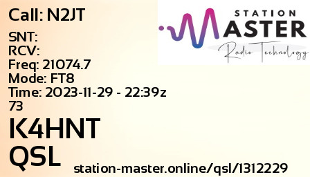 QSL Card for K4HNT QSO with N2JT