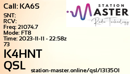 QSL Card for K4HNT QSO with KA6S