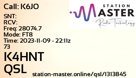 QSL Card for K4HNT QSO with K6JO
