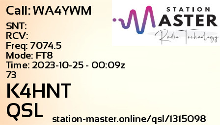 QSL Card for K4HNT QSO with WA4YWM