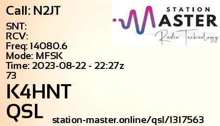 QSL Card for K4HNT QSO with N2JT