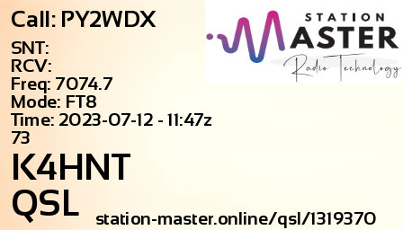 QSL Card for K4HNT QSO with PY2WDX