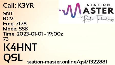 QSL Card for K4HNT QSO with K3YR
