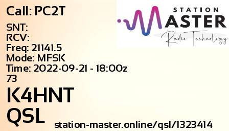 QSL Card for K4HNT QSO with PC2T