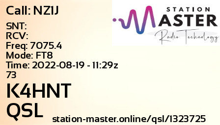 QSL Card for K4HNT QSO with NZ1J