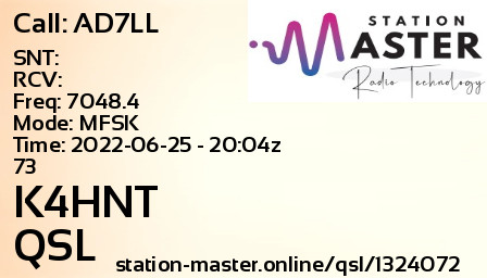 QSL Card for K4HNT QSO with AD7LL