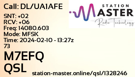QSL Card for M7EFQ QSO with DL/UA1AFE