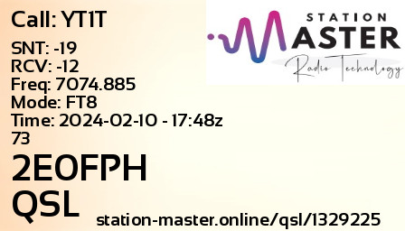 QSL Card for 2E0FPH QSO with YT1T